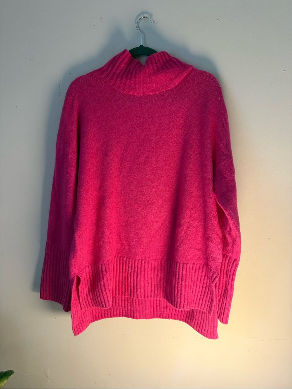& Other Stories Bright Pink Ribbed Funnel Neck Sweater